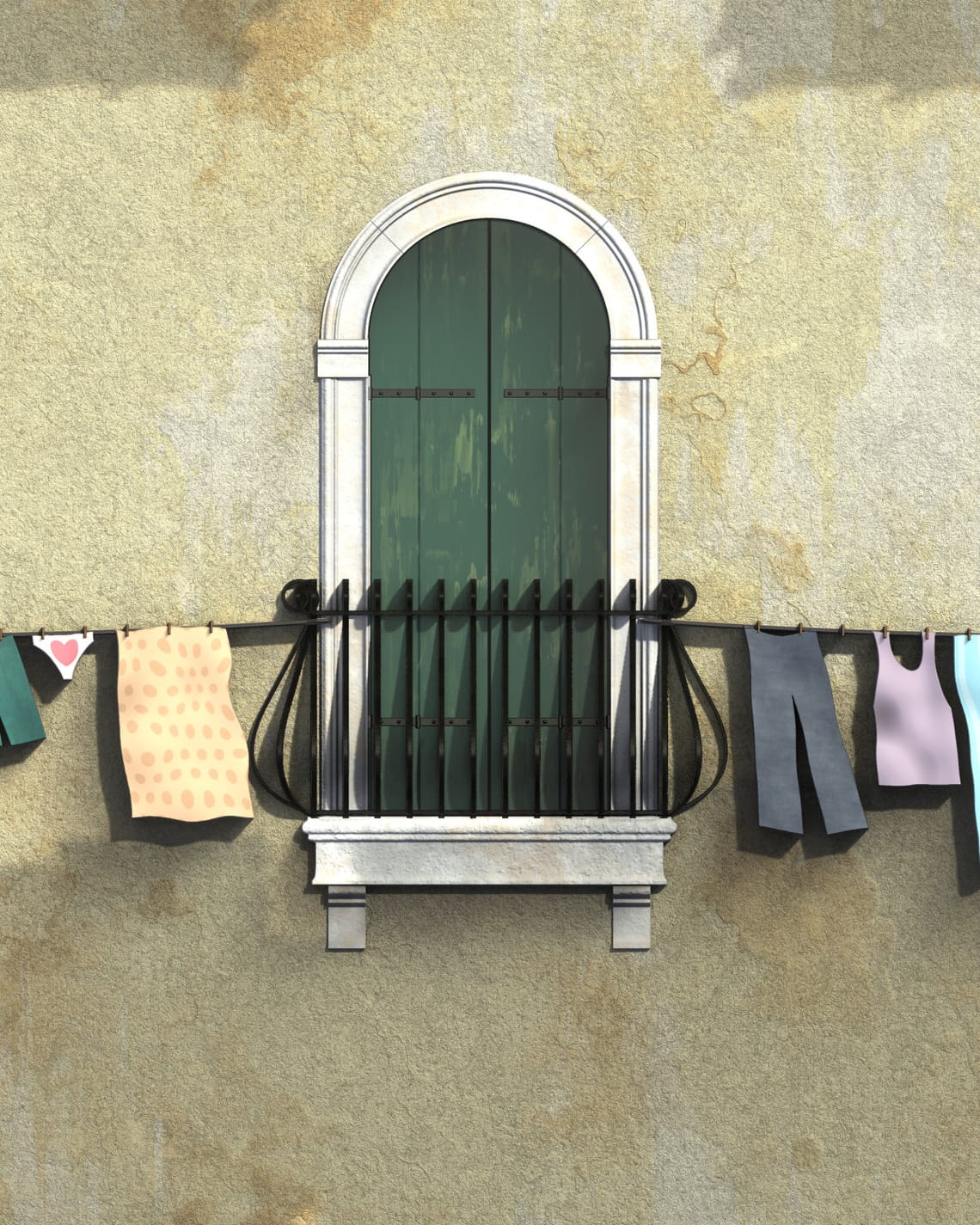 Venice - Balcony door with clothesline