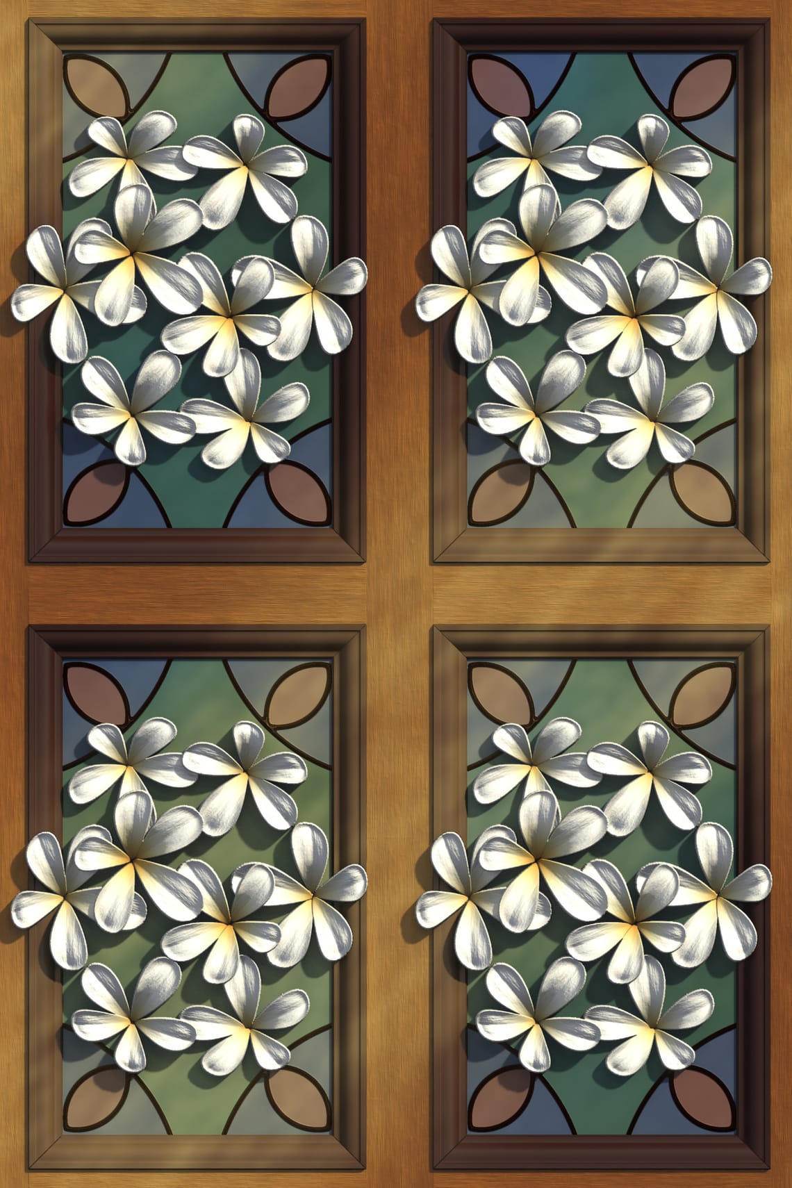 Jasmine flowers in stained glass windows