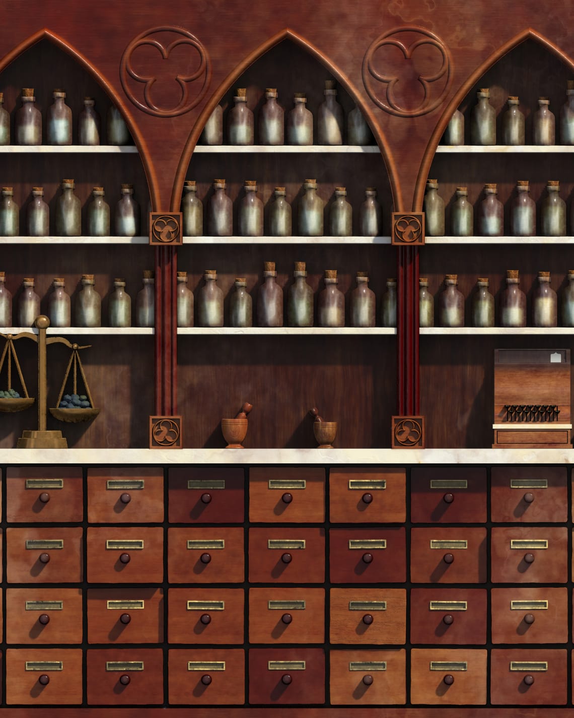 Apothecary Shop - Shop Interior Scene - Fabric Design